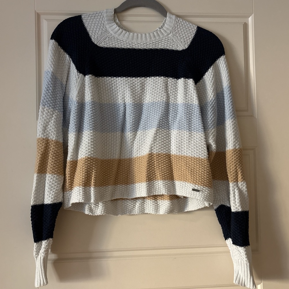 Hollister Colorblock Sweater - Navy, White, Tan
